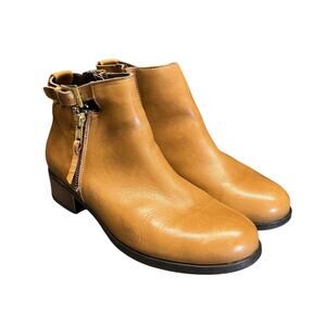 Emyco Ankle Booties Womens 9 Brown Leather Side Zip Adjustable Comfort Classic